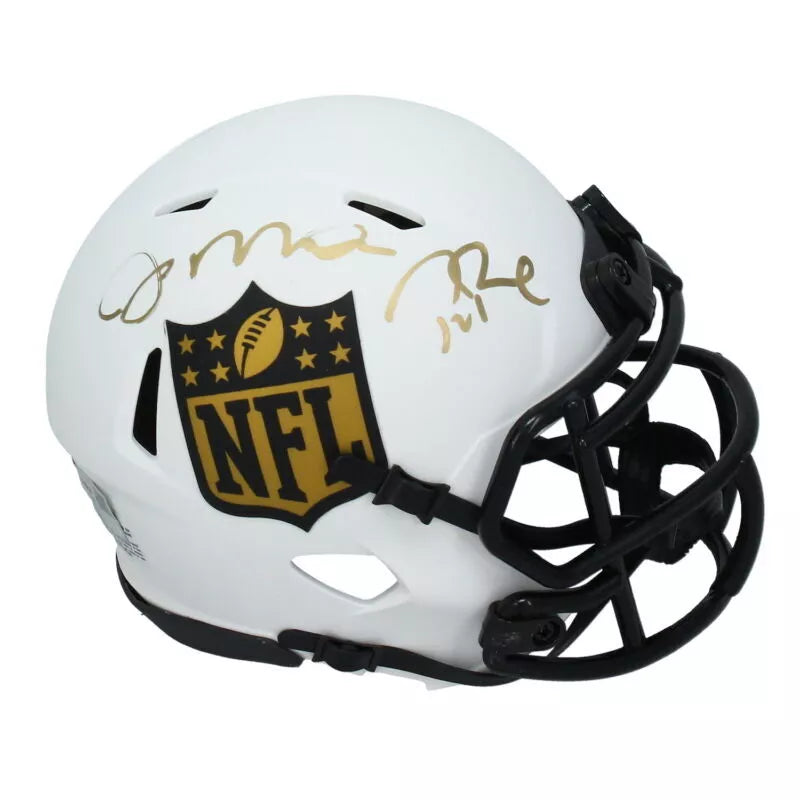 Tom Brady / Joe Montana Dual Autographed NFL Shield Speed Lunar Eclipse Mini Helmet Fanatics LE 16/24