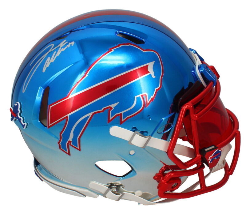 Josh Allen Autographed Buffalo Bills Chrome Speed Authentic Helmet (Signed in Silver) GDL/Beckett Witnessed LE 17/17