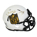 Tom Brady / Joe Montana Dual Autographed NFL Shield Speed Lunar Eclipse Mini Helmet Fanatics LE 24/24