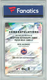 Pete Alonso Autographed New York Mets 2020 TOPPS Inception Card Fanatics LE 77/90