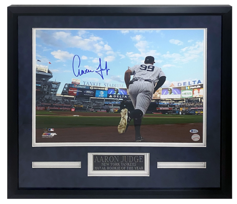 Aaron Judge Autographed New York Yankees "Running out of the Dugout" 16" x 20" Custom Framed Photograph Beckett Authenticated