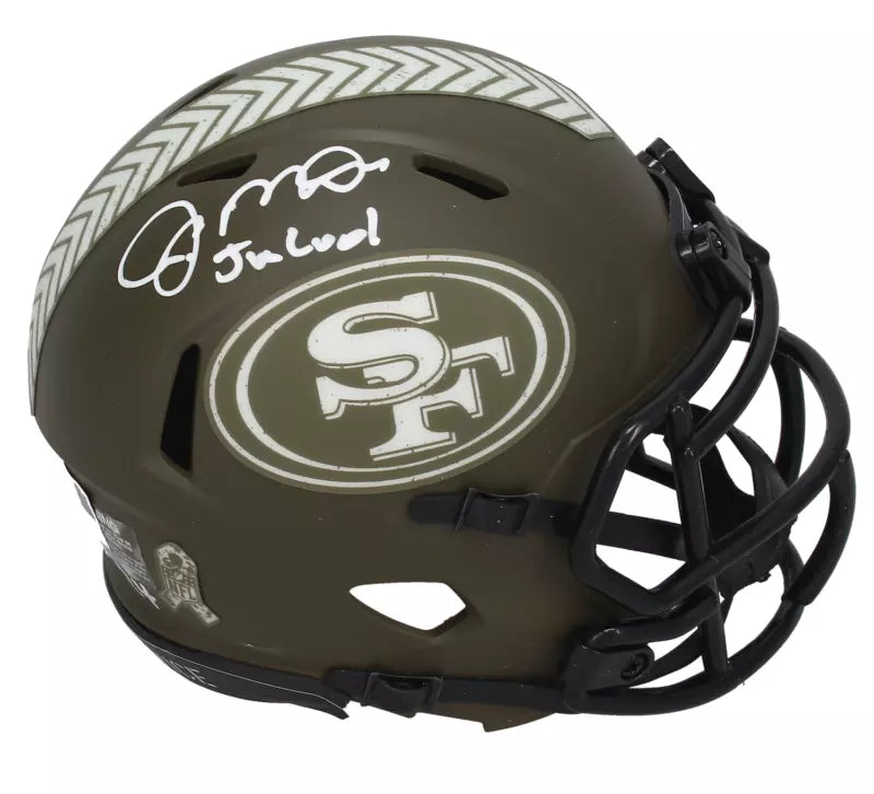 Joe Montana Autographed/Inscribed "Joe Cool" San Francisco 49ers 2022 Salute to Service Speed Mini Helmet Fanatics LE 24/24