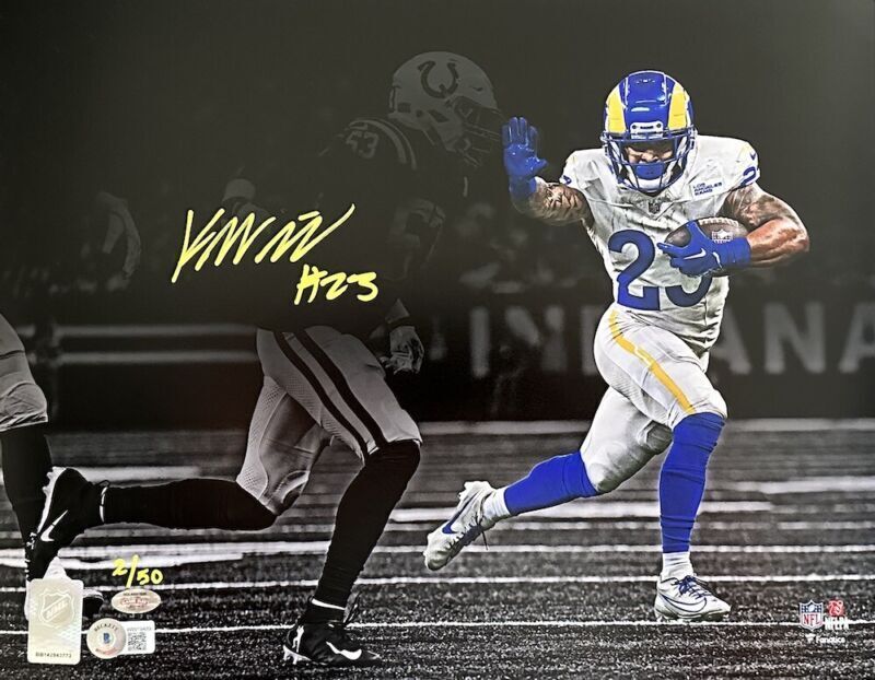 Kyren Williams Autographed Los Angeles Rams "Stiff Arm" 11" x 14" Spotlight Photograph LE 50 GDL & Beckett Witnessed