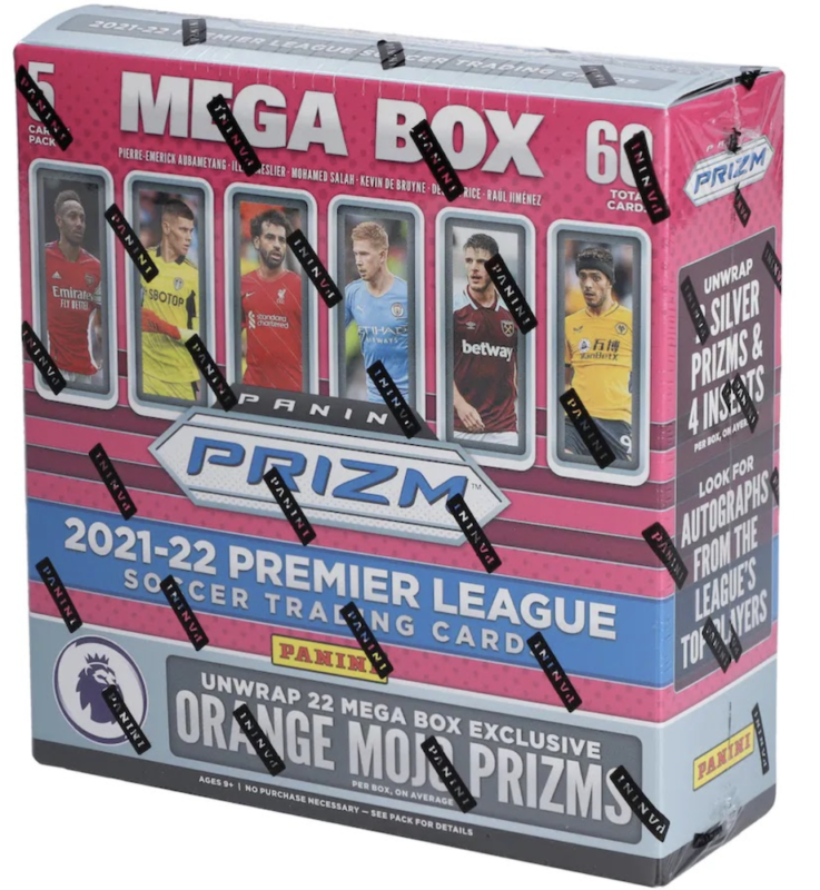 2021-22 Panini Prizm Premier League Soccer Factory Sealed Mega Box - FANATICS EXCLUSIVE (5CD/PK, 12PK/BX)