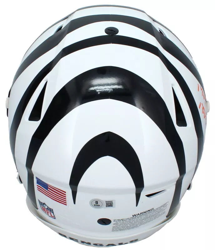 Ja'Marr Chase Autographed/Inscribed "CHOSEN 1" White 2022 Alternate Cincinnati Bengals Speed Flex Authentic Helmet Beckett Witnessed