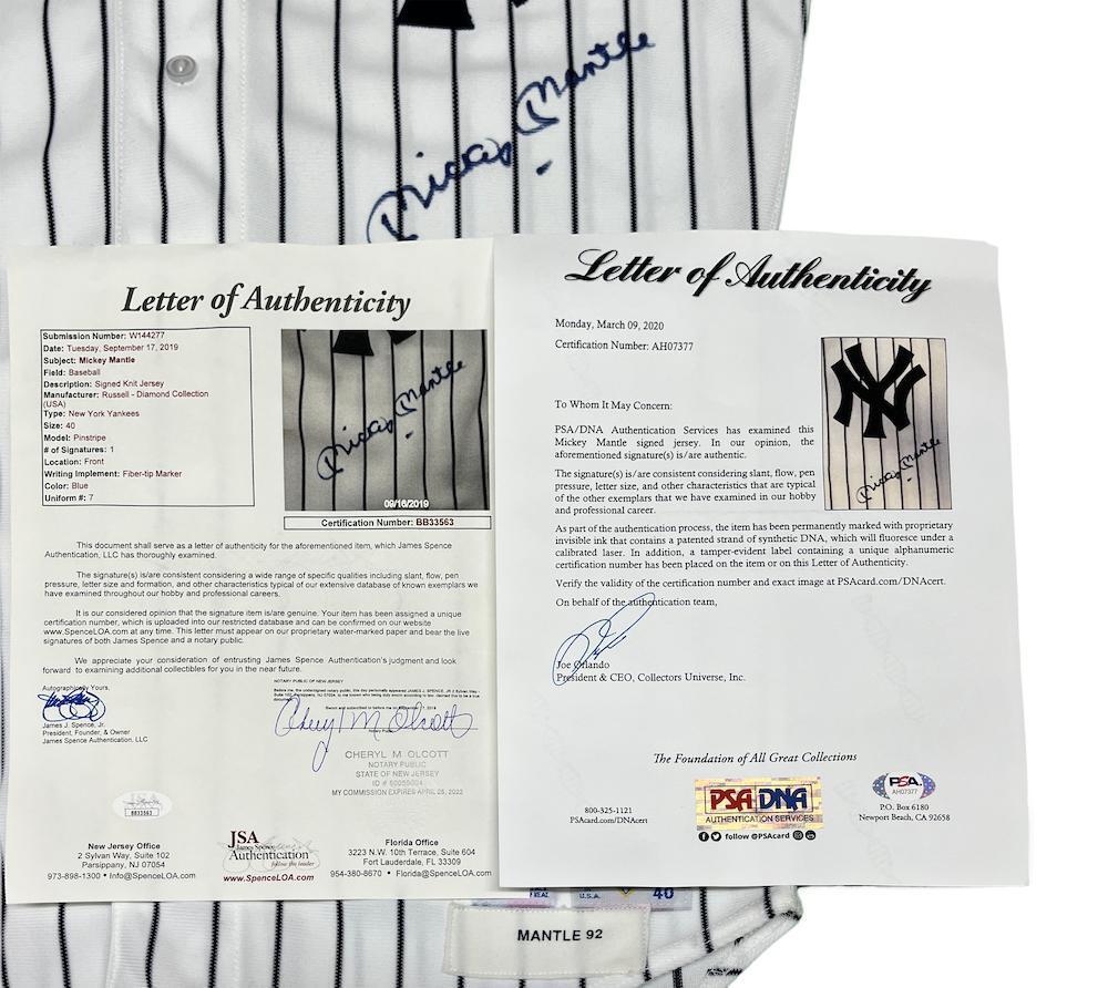 MICKEY MANTLE Autographed New York Yankees Old Timers Game Russell Athletic Diamond Collection Jersey/w MANTLE '92 PATCH PSA/DNA