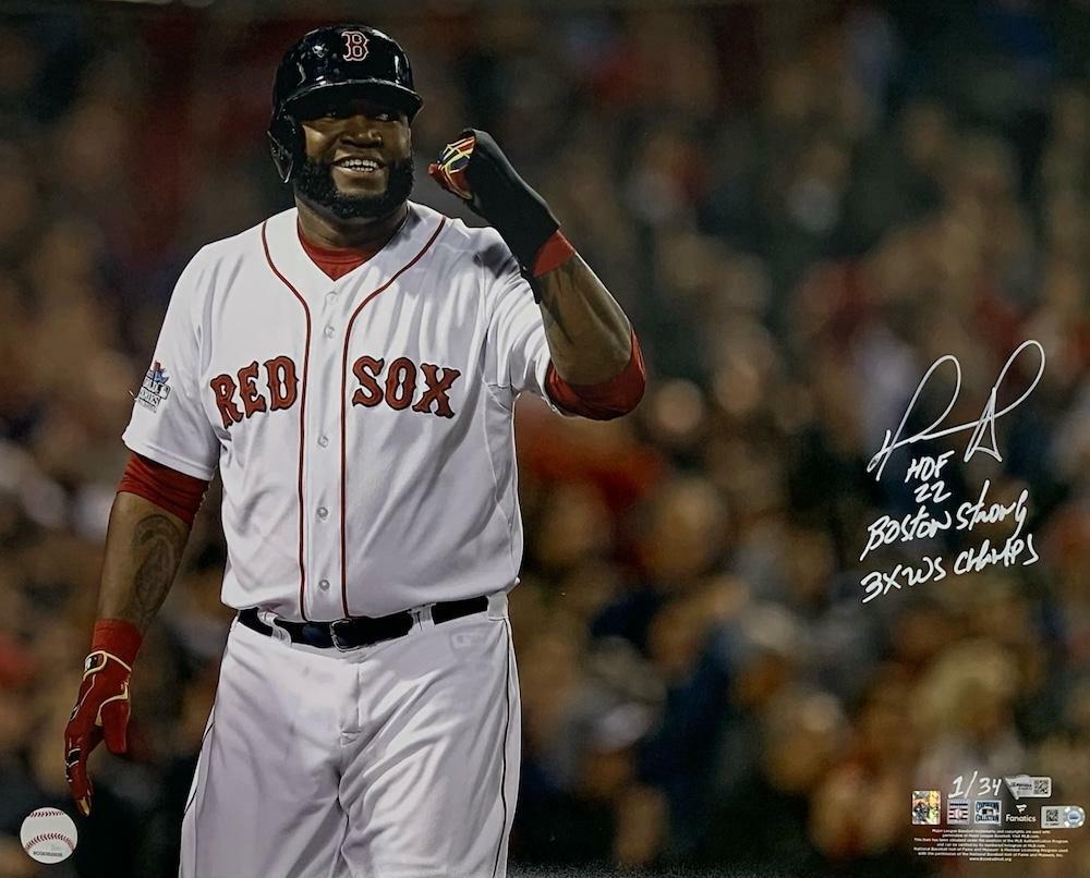 DAVID ORTIZ Autographed/Multi-Inscribed Boston Red Sox "Fist Pump" 16" x 20" Photograph LE 1/34 FANATICS