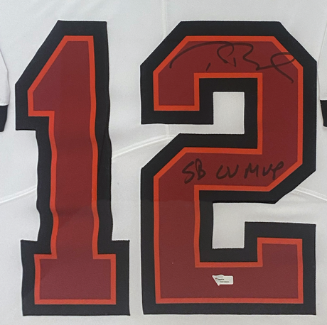 Tom Brady Autographed/Inscribed "SB LV MVP" Tampa Bay Buccaneers Custom Framed Nike White Limited Jersey with Photos Fanatics