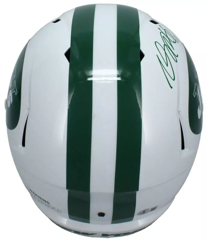 Davante Adams Autographed New York Jets White 2024 Alternate Onfield Classic Speed Full Size Helmet Beckett Witnessed