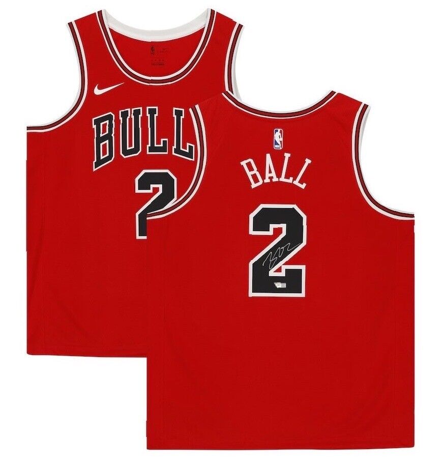 LONZO BALL Autographed Chicago Bulls Red Nike Swingman Jersey FANATICS