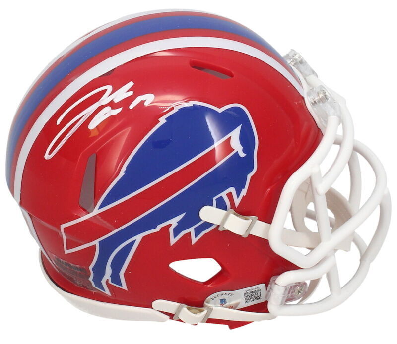 Josh Allen Autographed Buffalo Bills 1987-01 Throwback Speed Mini Helmet Beckett Witnessed