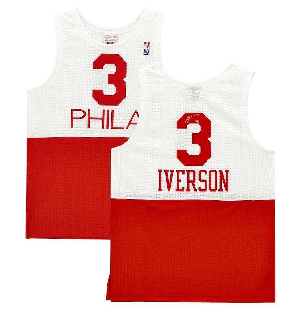 ALLEN IVERSON Autographed Philadelphia 76ers White/Red 03-04 Mitchell & Ness Swingman Jersey FANATICS