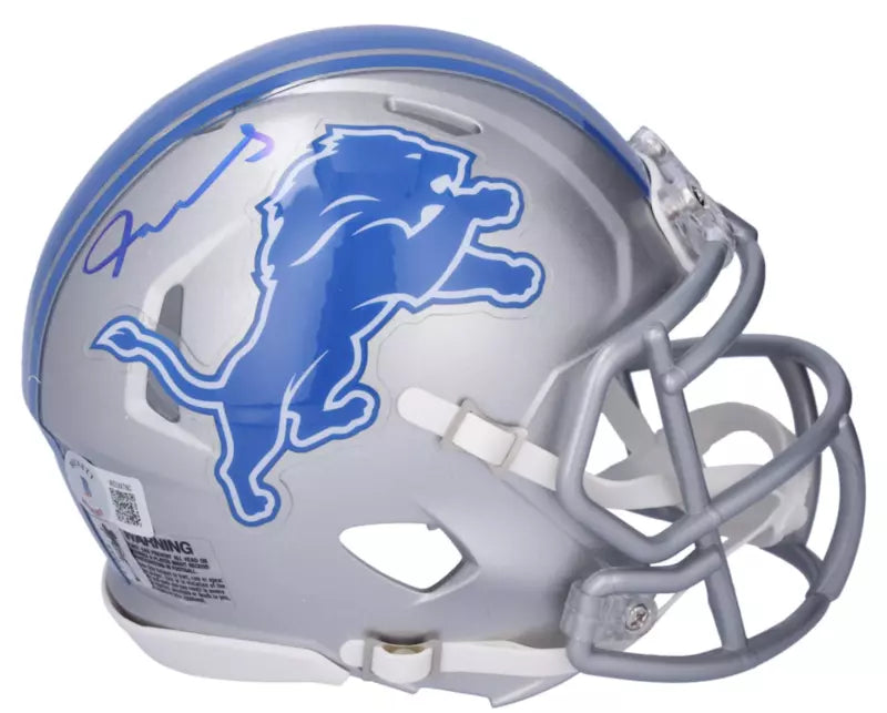 Jameson Williams Autographed (in Blue) Detroit Lions Speed Mini Helmet Fanatics