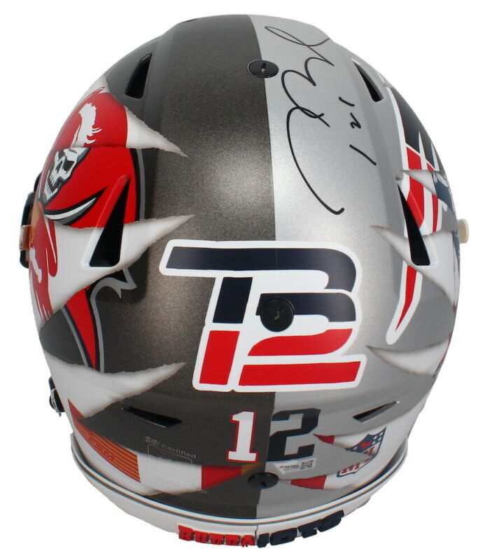 Tom Brady Autographed New England Patriots/Tampa Bay Buccaneers FSM Custom Painted Mash-Up Speed Flex Authentic Helmet w/Shocc Visor & 3D Bumpers Fanatics