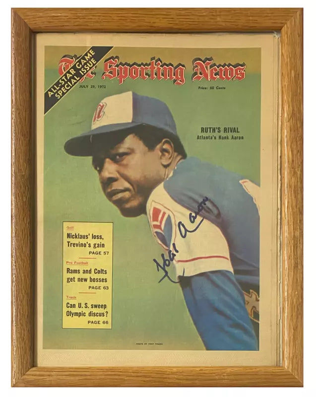 Hank Aaron Autographed Atlanta Braves 7/29/72 The Sporting News Framed Magazine PSA/DNA