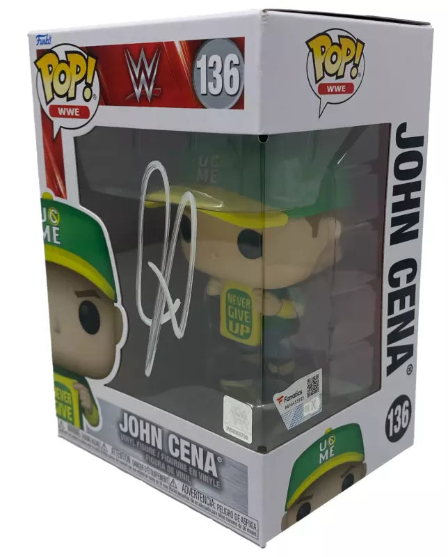 John Cena Autographed WWE #136 Never Give Up Funko Pop! Figurine Fanatics