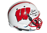 GRAHAM MERTZ Autographed/Inscribed "On Wisconsin" Wisconsin Badgers White Schutt Full Size Helmet PANINI LE 105