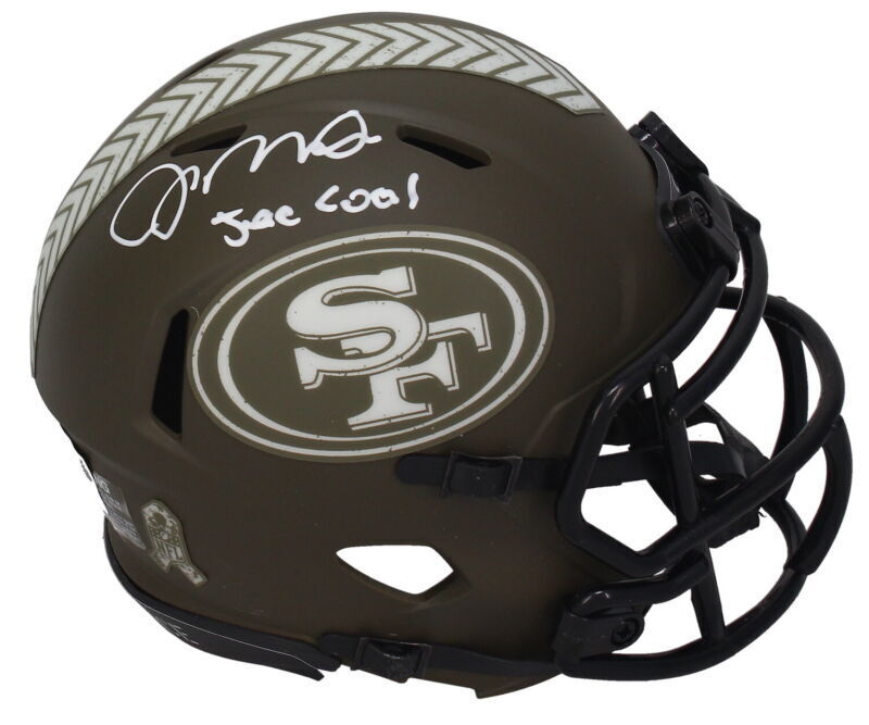 Joe Montana Autographed/Inscribed "Joe Cool" San Francisco 49ers 2022 Salute to Service Speed Mini Helmet Fanatics LE 24