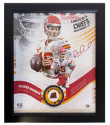 Patrick Mahomes Kansas City Chiefs White Uniform Framed 15" x 17" Game Used Football Collage LE 50