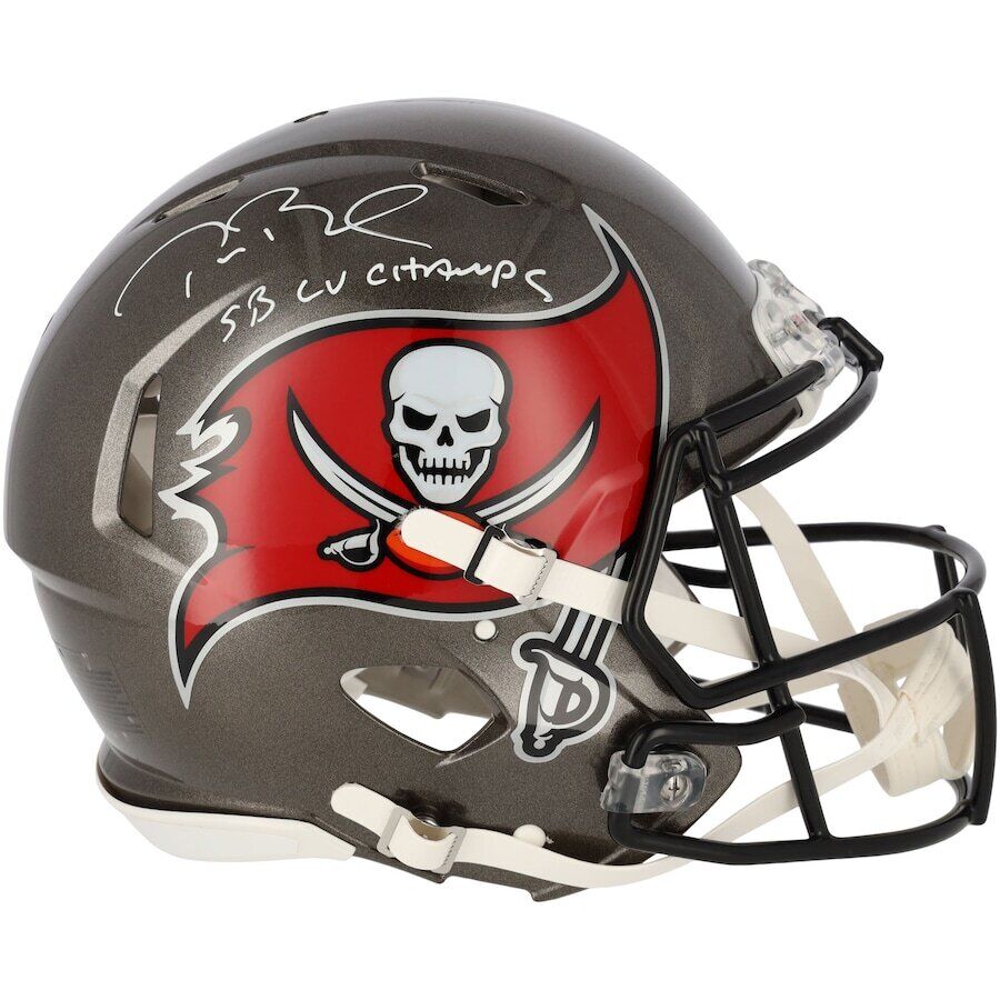 TOM BRADY Autographed/Inscribed "SB LV Champs" Tampa Bay Buccaneers Speed Authentic Helmet FANATICS