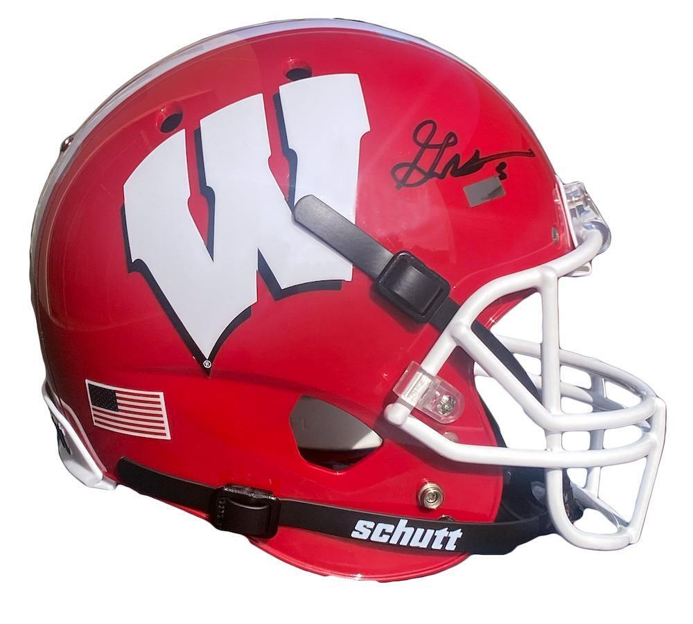 GRAHAM MERTZ Autographed Wisconsin Badgers Red Schutt Full Size Helmet PANINI