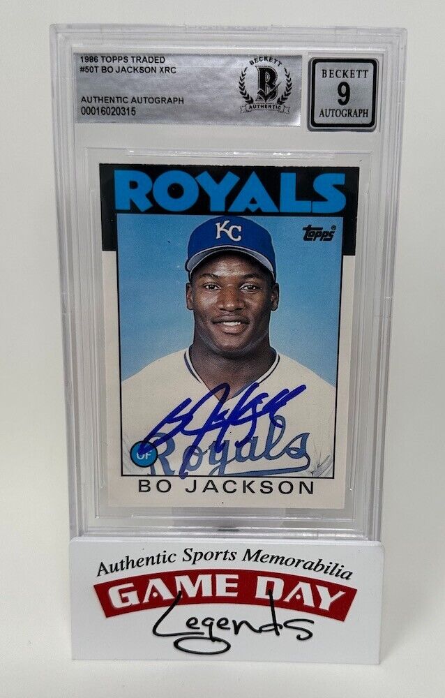 Bo Jackson Autographed Kansas City Royals 1986 Topps Traded #50T XRC BAS 9 Auto