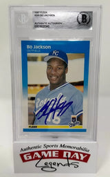 Bo Jackson Autographed Kansas City Royals 1987 Fleer Baseball #369 Rookie Card Beckett Encapsulated