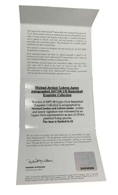 Michael Jordan / LeBron James Dual Autographed 2007-08 Upper Deck NBA Exquisite Collection Box UDA LE 9/23