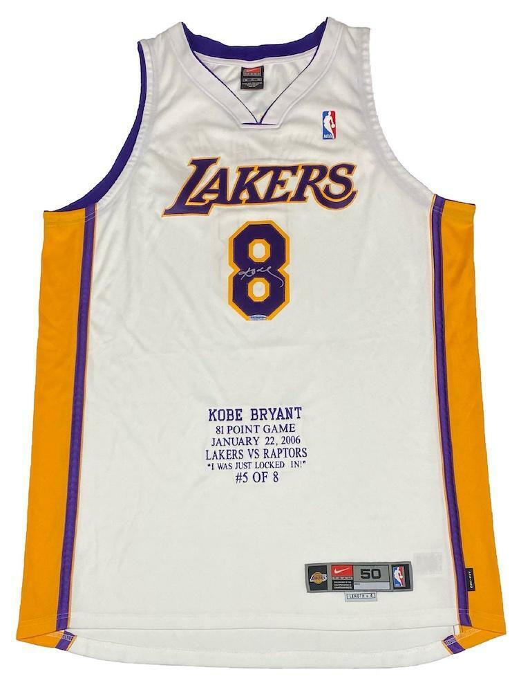 KOBE BRYANT Autographed Los Angeles Lakers Embroidered White Nike 81 Point Game Jersey #5/8 UDA