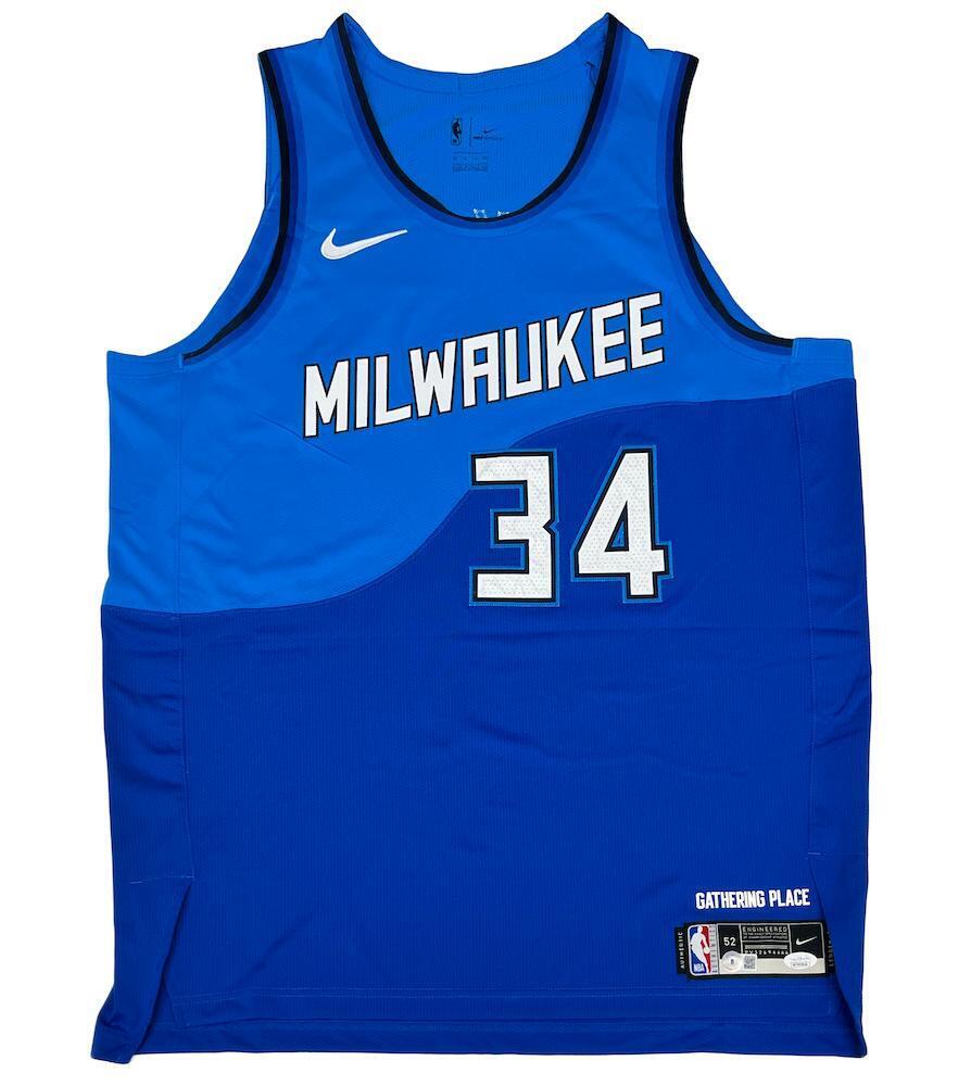 GIANNIS ANTETOKOUNMPO Autographed Milwaukee Bucks Blue Nike City Edition Swingman Jersey BECKETT/JSA