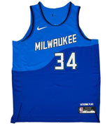 GIANNIS ANTETOKOUNMPO Autographed Milwaukee Bucks Blue Nike City Edition Swingman Jersey BECKETT/JSA