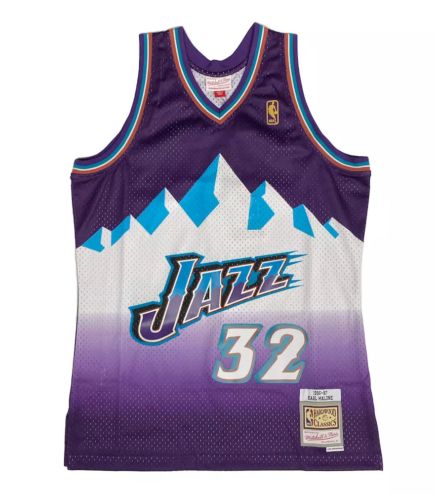 Karl Malone Autographed Utah Jazz Mitchell & Ness Purple 1996 Road Swingman Jersey Fanatics