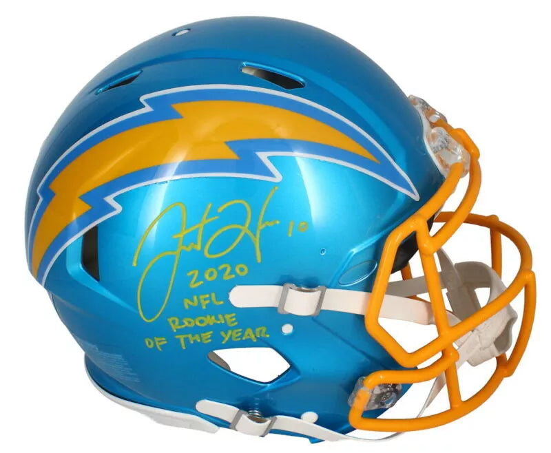 Justin Herbert Autographed/ Inscribed "2020 Rookie of the Year" Flash Authentic Helmet Beckett