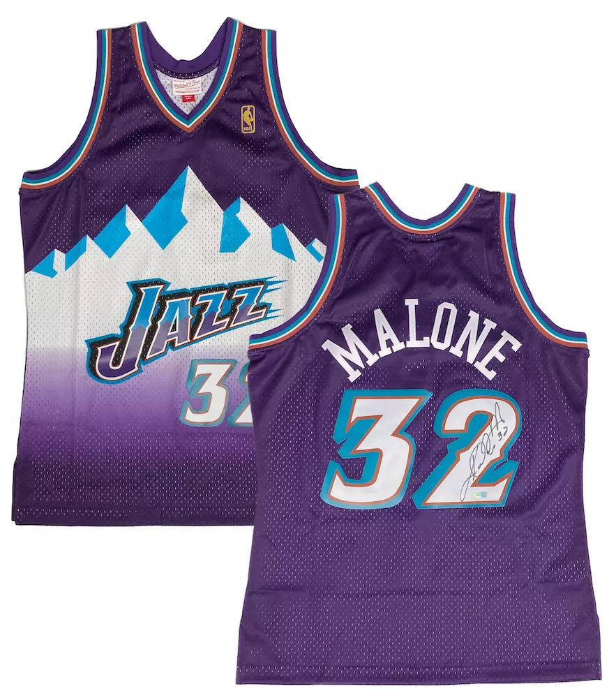 Karl Malone Autographed Utah Jazz Mitchell & Ness Purple 1996 Road Swingman Jersey Fanatics