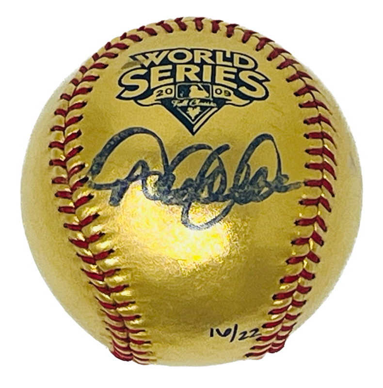 Derek Jeter Autographed New York Yankees Gold Leather 2009 World Series Logo Official MLB Baseball Steiner LE 16/22