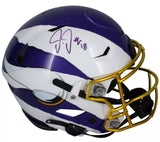 Justin Jefferson Autographed Minnesota Vikings Purple/White ECC Custom Painted Ripped Speedflex Authentic Helmet Beckett Witnessed