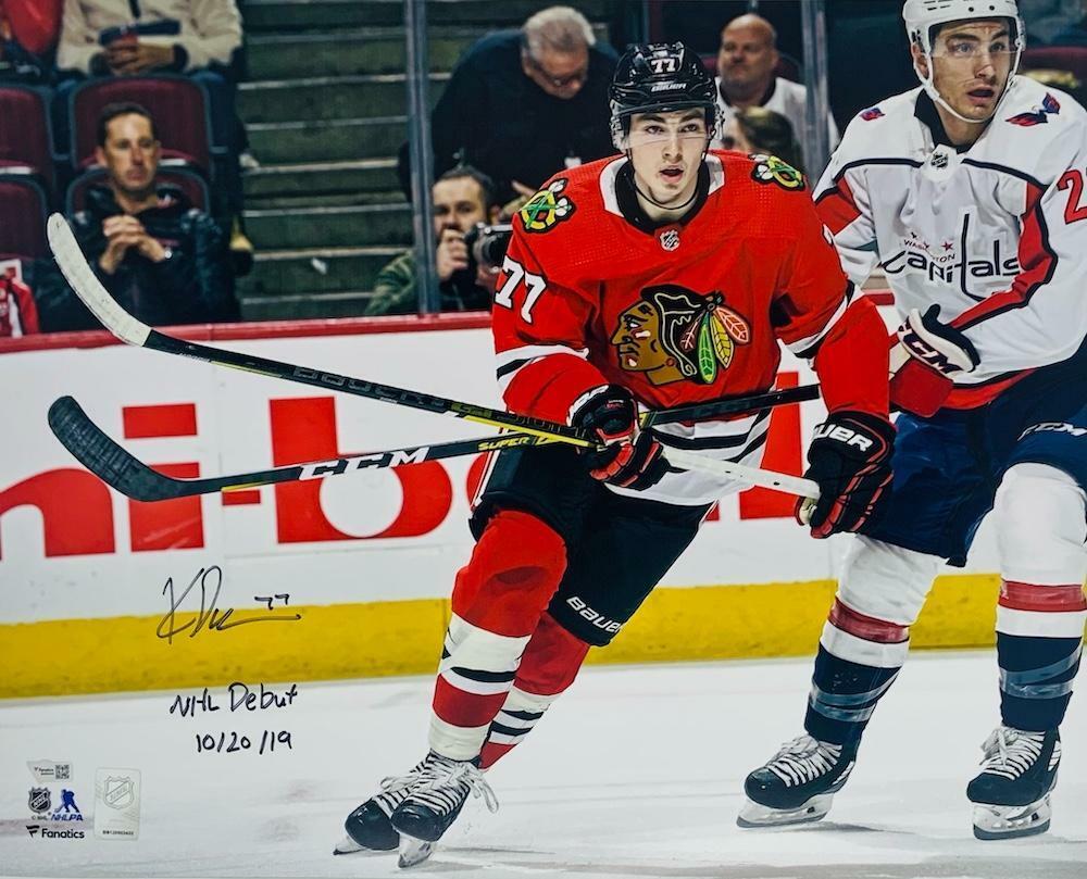 KIRBY DACH Autographed/Inscribed "NHL Debut 10/20/19" Chicago Blackhawks 16" x 20" Photograph FANATICS