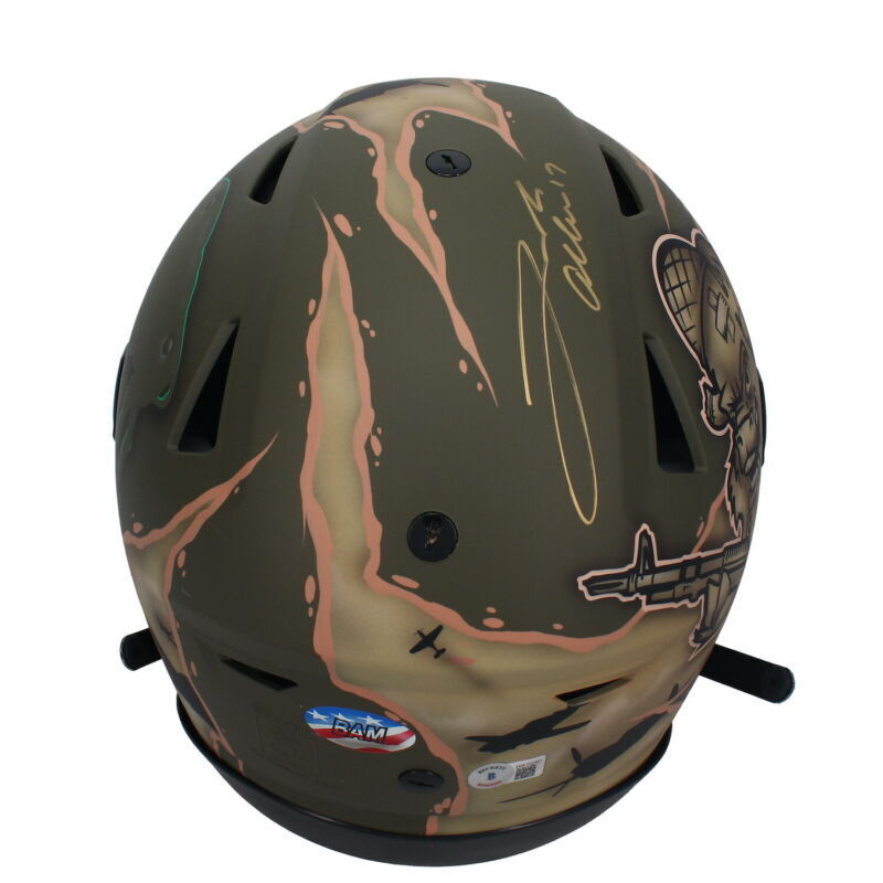 Josh Allen Autographed Buffalo Bills Custom Painted Salute to Service Speedflex Authentic Helmet Beckett