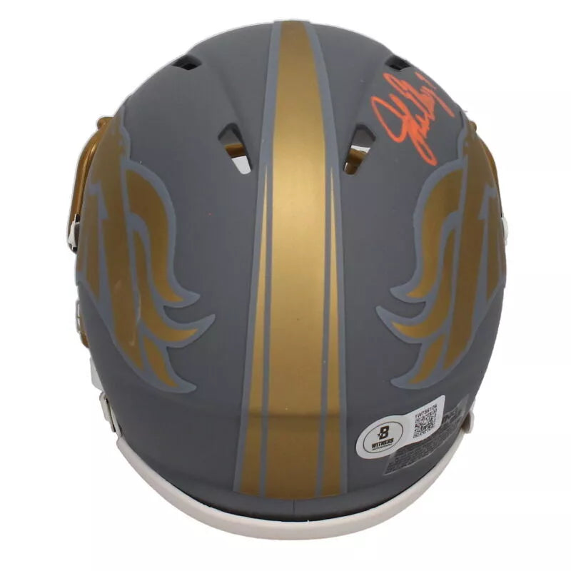 John Elway Autographed (in Orange) Denver Broncos Slate Speed Mini Helmet Beckett Witnessed