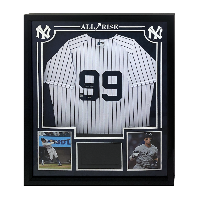 Aaron Judge Autographed Custom Framed Authentic Yankees Nike White Pinstripe Authentic Jersey w/Highlight Monitor Fanatics