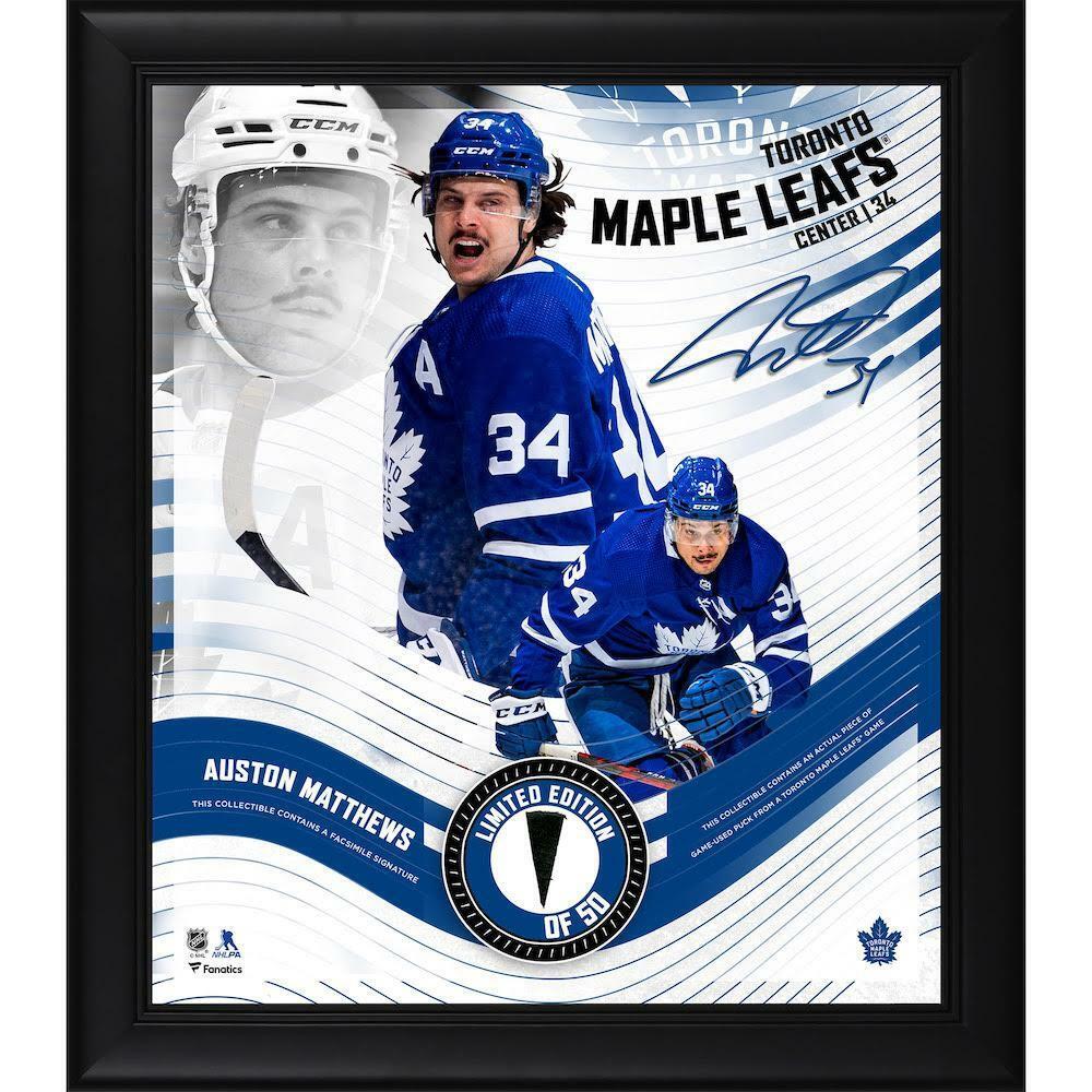 AUSTON MATTHEWS Maple Leafs Framed 15" x 17" Game Used Puck Display LE 50