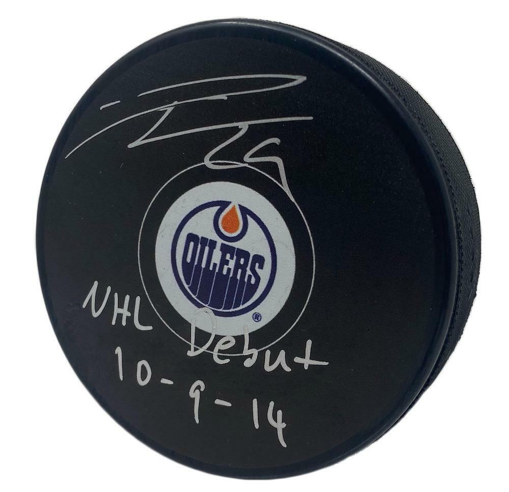 LEON DRAISAITL Autographed/Inscribed "NHL Debut 10-9-14" Edmonton Oilers Logo Hockey Puck FANATICS