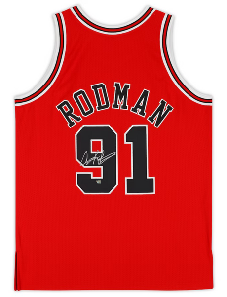 Dennis Rodman Autographed Chicago Bulls Red Mitchell & Ness 1997-98 Authentic Jersey with NBA Finals Patch Fanatics