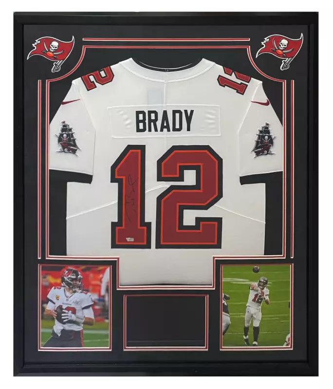 Tom Brady Autographed Tampa Bay Buccaneers Custom Framed Nike White Limited Jersey with Photos & Highlight Monitor Fanatics