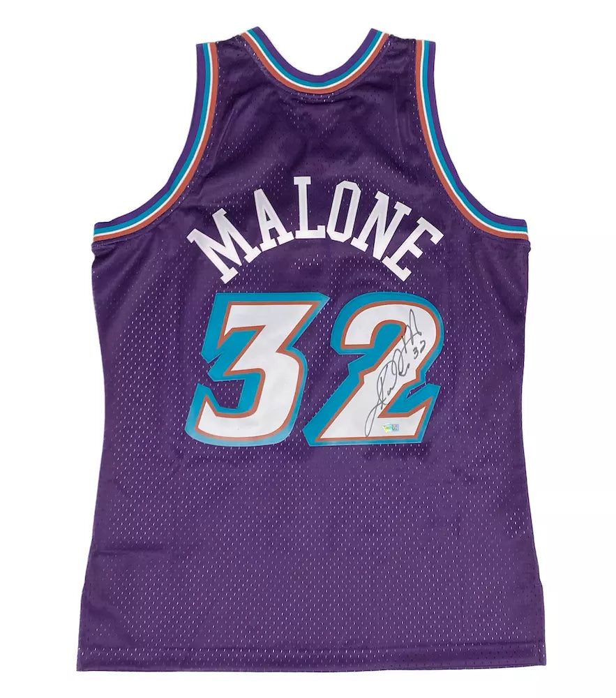 Karl Malone Autographed Utah Jazz Mitchell & Ness Purple 1996 Road Swingman Jersey Fanatics