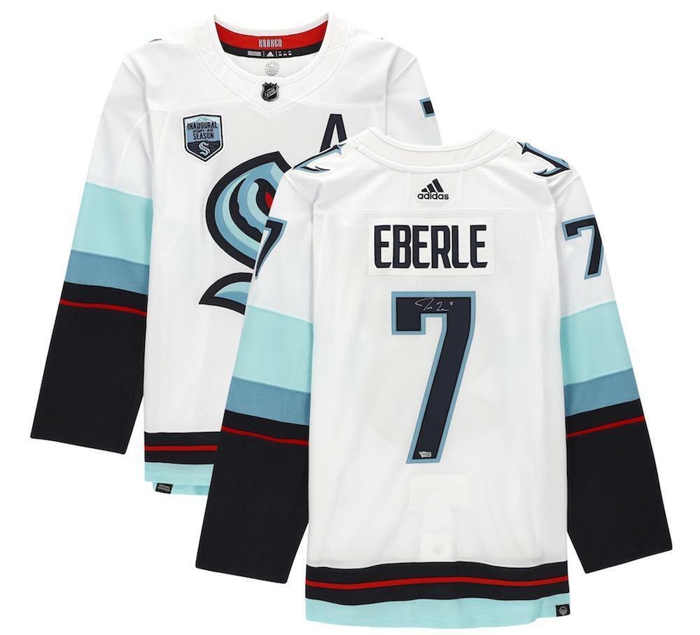 JORDAN EBERLE Autographed Seattle Kraken White Adidas Authentic Jersey with Inaugural Season Patch FANATICS