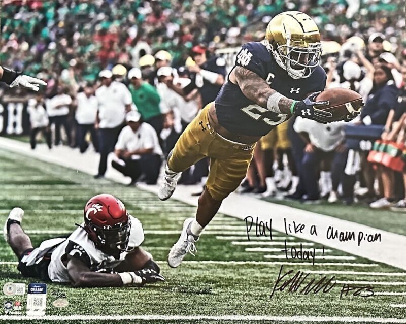 Kyren Williams Autographed/Inscribed "PLAY LIKE A CHAMPION TODAY" Notre Dame Fighting Irish "Diving TD" 16" x 20" Photograph LE 23 GDL & Beckett Witnessed