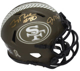 Jerry Rice/Joe Montana Dual Autographed San Francisco 49ers 2022 Salute to Service Speed Mini Helmet Fanatics LE 16/24