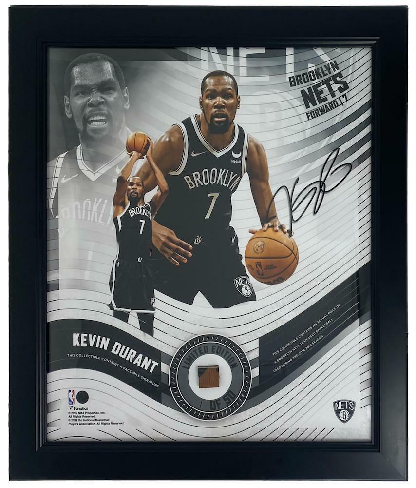 KEVIN DURANT Framed Brooklyn Nets 15" x 17" Game Used Basketball Collage LE 1/50