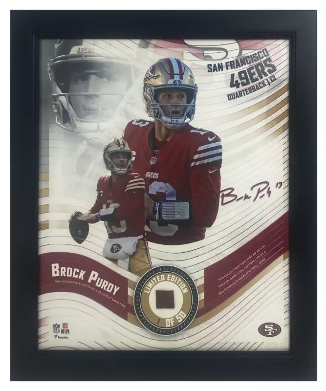 Brock Purdy Framed San Francisco 49ers 15" x 17" Game Used Football Collage LE 1/50